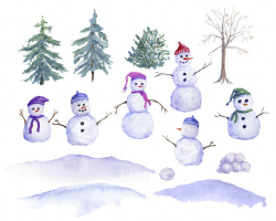 Snowman Clipart, Watercolor snowman Family, Winter Clip art, Set of ...