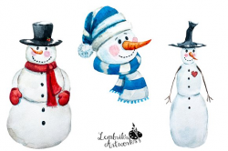 Watercolor snowmen (EPS, PSD, PNG) ~ Illustrations ~ Creative Market