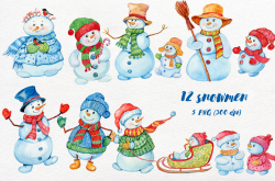 snowmen watercolor illustration By Clipart Shop | TheHungryJPEG.com