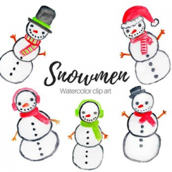 Watercolor Snowman Clipart Set