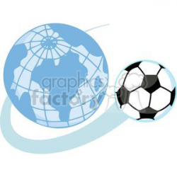 Soccer ball Flying around a world globe clipart. Royalty-free clipart #  379885