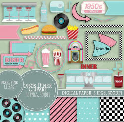 Fifties Diner Clipart Set, 30 PNGs, 5 1950s Diner Digital ...