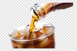 Brown liquid pouring in clear drinking glass with ices, Soft ...