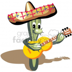 Cactus playing the guitar while wearing a sombrero clipart. Royalty-free  clipart # 369852