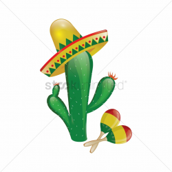 Cactus with sombrero and maracas Vector Image - 1969826 ...