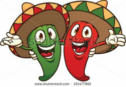 Happy cartoon chili peppers wearing sombreros. Vector ...