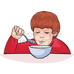 Child eating a bowl of soup clipart. Royalty-free clipart # 159134