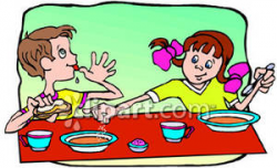 Kids Eating Soup - Royalty Free Clipart Picture