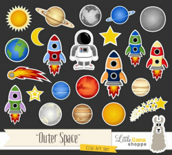 Space Clip Art, Cosmic Astronomy Planets Rockets Astronaut ...