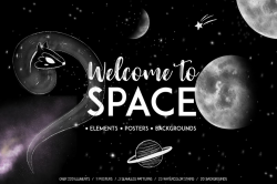 Welcome to Space clipart.Galaxy set with hand drawn elements
