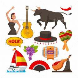 Travel Pictures of Spain Cultural Objects. Cartoon - Vector ...