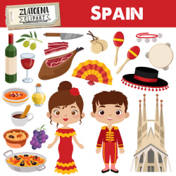 Spain clip art Spanish clipart Fiesta clipart Jamon Paela Flamenco Matador