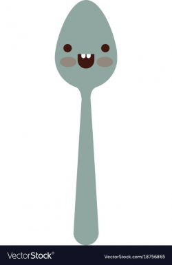 Kawaii spoon expression in colorful silhouette on