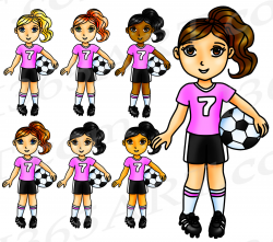 Soccer Clipart, Pink Soccer Girl Clipart, Sports Clip Art, Pink Team, World  Cup, Olympics, Soccer Team, Planner Stickers, African American