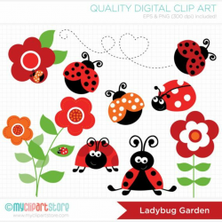 Ladybug Garden Clipart, Red ladybugs, ladybirds, flowers, spring ...