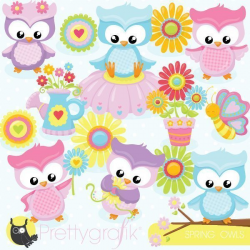 Spring owls clipart - Prettygrafik Store