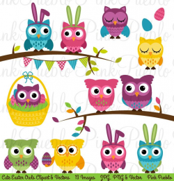 Spring Easter Owl Clipart & Vectors