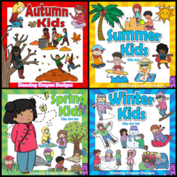 Seasons Clip Art BUNDLE | Clipart Kids for Summer, Autumn, Winter, Spring