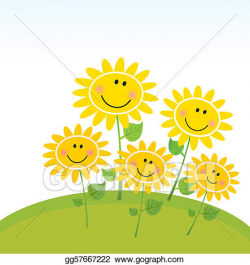 Vector Art - Happy spring sunflowers in garden. Clipart ...