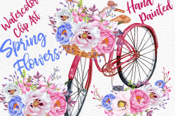 Watercolor spring flowers clip art