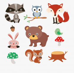 Squirrel Raccoon Cartoon Forest And Plants Material ...