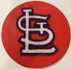 St Louis Cardinals Logo on round red board string art ...