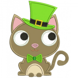 Lucky Cat Saint Patrick\'s Day Irish Applique Machine Embroidery Design  Digitized Pattern