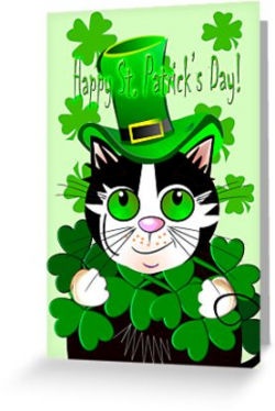 ‘Happy St. Patrick\'s Day card with green eyed cat’ Greeting Card by  walstraasart