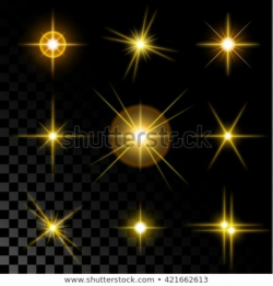 Set of the realistic sparkling gold star fires and flashes ...
