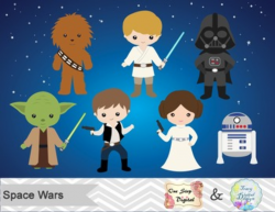 Star Wars Digital Clip Art, Han Solo, Luke Skywalker, Princess Leia, Yoda,  00178