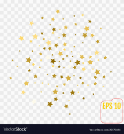 Frame of gold confetti gold stars on transparent