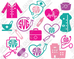 Nursing Set With Stethoscope Monogram Frames, Nurse, Doctor, and Equipment  Cutting Files in SVG, EPS, DXF, JPEG, and PNG Format
