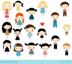 Cute Stick Figure Clipart, Kawaii Boy and Girl Clip Art ...