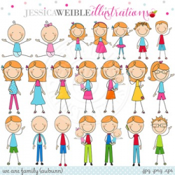 Auburn We Are Family Stick Figures Cute Digital Clipart, Stick Figures Clip  Art