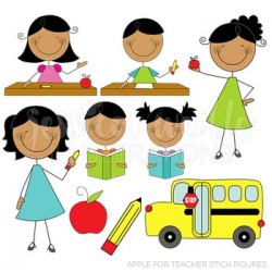 Dark Skin Apple for Teacher Stick Figures Cute Digital Clipart, Teacher  Clip Art