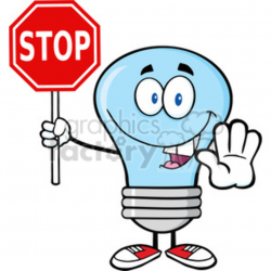 6065 Royalty Free Clip Art Blue Light Bulb Cartoon Character Holding A Stop  Sign clipart. Royalty-free clipart # 389133
