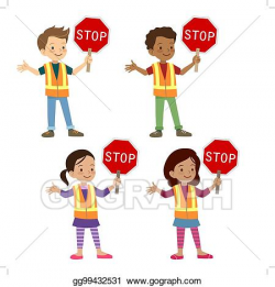 Vector Illustration - Multicultural children in crossing ...