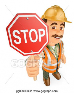 Clip Art - 3d construction worker with a stop signal. Stock ...