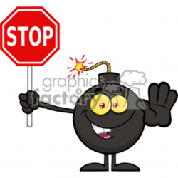 10783 Royalty Free RF Clipart Cute Bomb Cartoon Mascot Character Gesturing  And Holding A Stop Sign Vector Illustration clipart. Royalty-free clipart #  ...