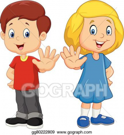 Vector Illustration - Cartoon kids are showing a stop . EPS ...