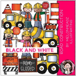 Road Construction clip art - BLACK AND WHITE - by Melonheadz