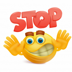 Yellow smile face emoji cartoon character with stop gesture ...