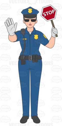 Female Police Officer Holding A Stop Sign With Her Other ...