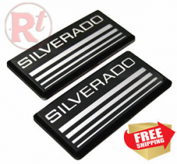 Details about 2pcs SILVERADO Silver Stripe Emblem Badge Side Roof Pillar  Decal Plate fit Chevy