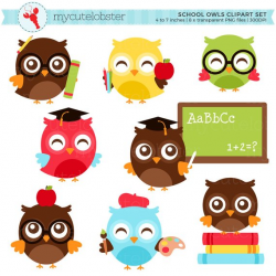 School Owls Clipart Set - clip art set of owls, school ...