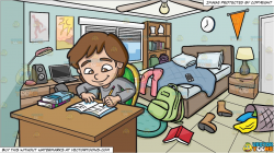 A Girl Studying Happily and A Messy College Students Bedroom Background