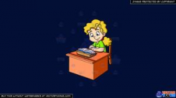 Clipart: A Girl Studying Quietly on a Solid Dark Blue 011936 Background