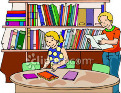 Friends Studying At a Library - Royalty Free Clipart Picture
