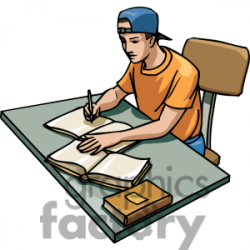 Cartoon student studying at his desk clipart. Royalty-free ...
