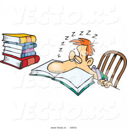 Vector of a Tired Cartoon Student Sleeping over School Book ...
